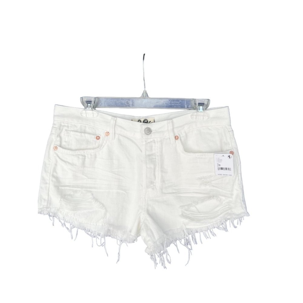 NEW Free People Loving Good Vibrations Frayed Hem Jean Shorts size 28 30 White